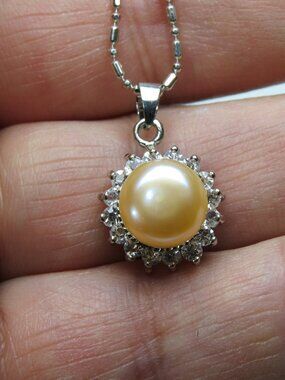 St. Silver 10mm Cultured Pearl & Diamond Necklace